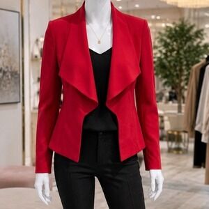 Tahari Women Blazer Red Textured Draped Open Front Professional Size 10